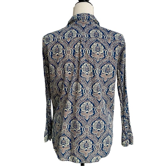 Roller Rabbit Floral Block Print Cotton Button Down Shirt Small Navy Cream - Picture 9 of 13